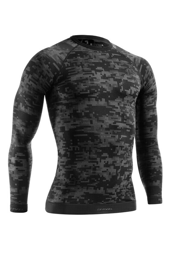 Tervel Herren Funktionsshirt DIGITAL langarm, Silberfasern, Camouflage Shirt 1005 schwarz-grau
